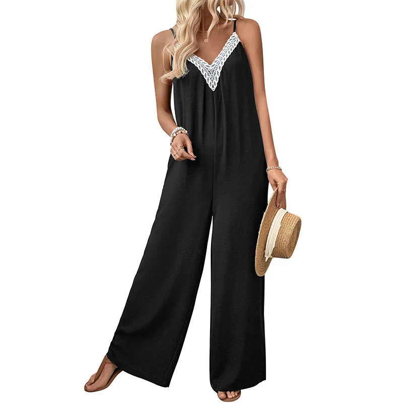 Season Sleeveless Jumpsuit Casual RuffleWide Leg Jumpsuit