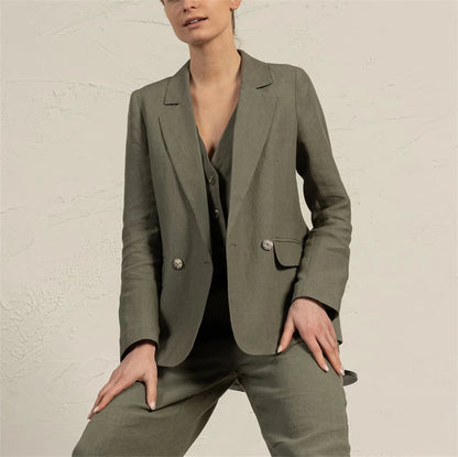 Summer Women's Suit 3 Pcs Linen Lady Business Office Suits Slim Fit Womens Tuxedo Casual Suits 2025 (Blazer +Vest +Pants)