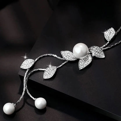 FSUNION 2025 New Elegant Simulated Pearl Choker for Women Silver Color Chain Long Necklaces Pendant Fashion Jewelry Accessories