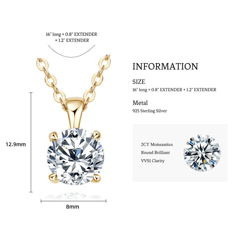 IOGOU Sparkling Real 1 Carat D Color Moissanite Pendant Necklaces For Women 100% 925 Silver Wedding Fine Jewelry Accessories