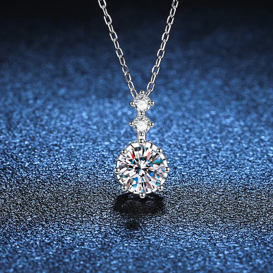 1ct 6.5mm D Color Moissanite Diamond Pendant Necklace 925 Sterling Sliver Neck Chain Necklaces with GRA Gift for Women