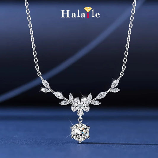 Halaile D カラー モアサナイト S925 スターリングシルバー カシア ツイッグ ネックレス トレンディ ネックチェーン ファインジュエリー レディース ウェディングギフト