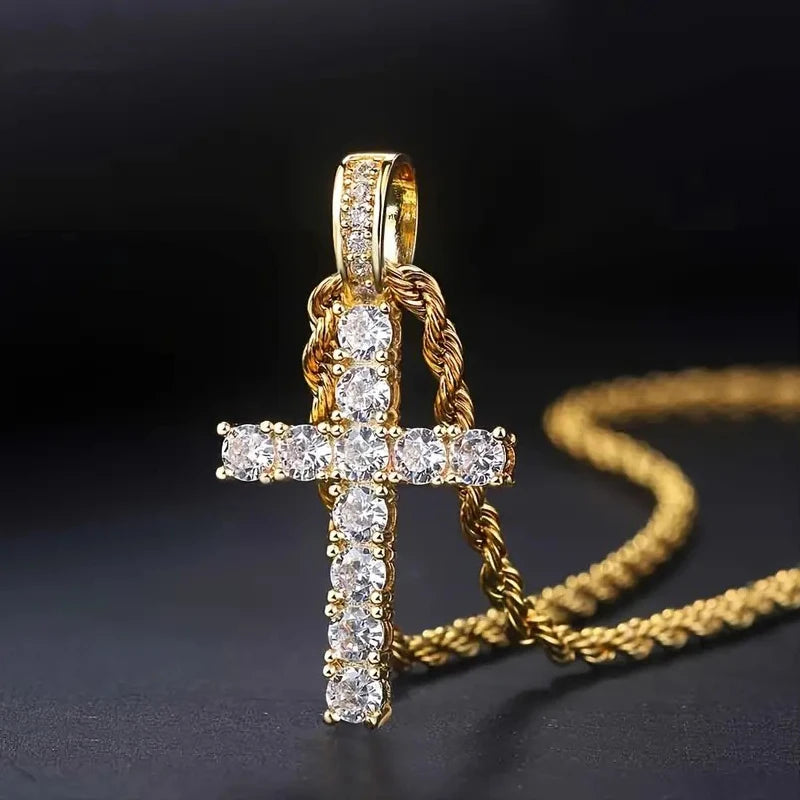 Huitan 60Cm Twisted Chain Long Necklace for Women/Men Fashion Luxury Cubic Zirconia Cross Pendant Necklace Gift Love Accessories