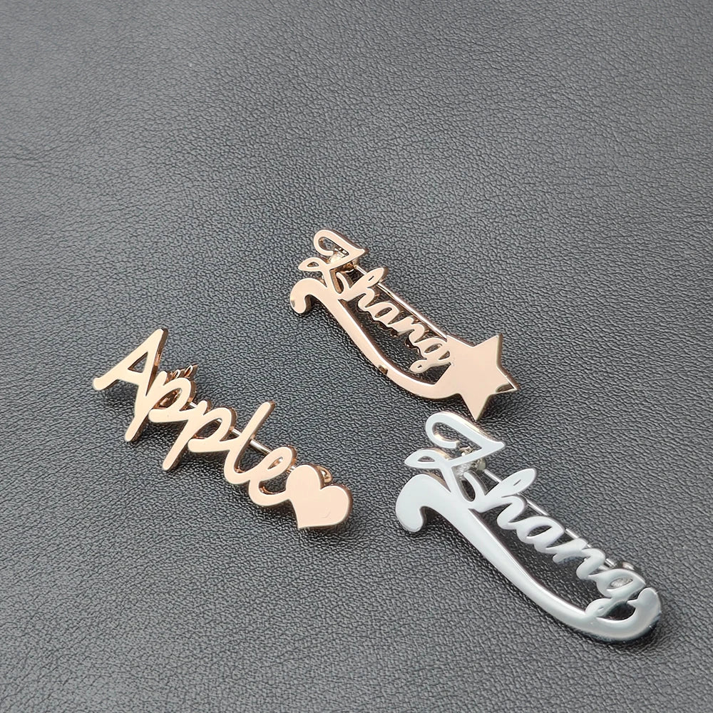 2022 Personalized Custom Women Name Brooch Stainless Steel Nameplate Lapel Badges Fashion Temperament Jewelry Best Gifts