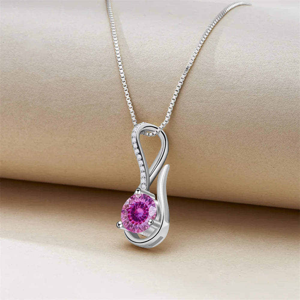 2 Carat 8mm Moissanite Necklace for Women GRA Certified 925 Sterling Silver Solitaire Pendant Chain Diamond Tester Included