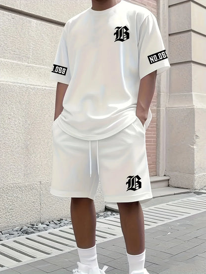 2025 Summer new men's set letter print casual fashion T-shirt Short sleeve shorts Sportswear casual everyday wear for both men a