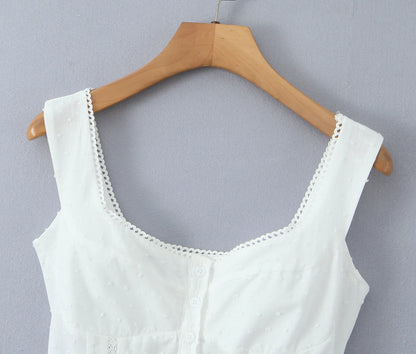 2025 Summer Plain White 3D Dot Sleeveless Tank Women Open Buttons Slim fit Elastic Back Tank Top Crop Tops
