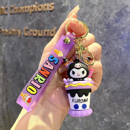 Ice cream Sanrio Hello Kitty Figures Keychain Kuromi My Melody Action Figural Model PVC Key Ring Cinnamoroll Birthday Gifts