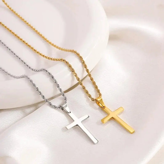 New Stainless Steel Cross Pendant Necklace for Men Women Minimalist Gold Color Jewelry Male Female Necklaces Chokers Gifts
