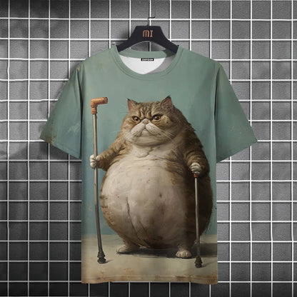 Summer Men's T-Shirt Funny Cat Print Oversized Short Sleeve Man T-Shirt Round Neck Casual Men Women Tee Neutral Clothing 2024