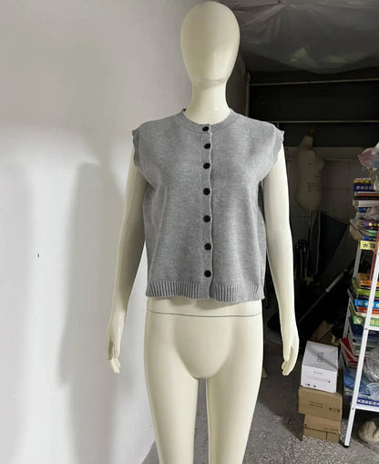 2025 Autumn Fashion Knitted Vests Top For Women Casual Single-Breasted Knitwear Cardigan Tanks Female Solid Sleeveless Sweaters