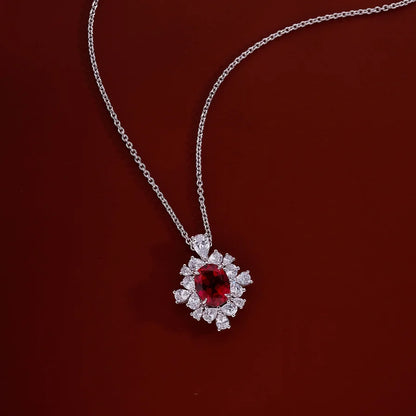 2.5ct 5A ラボグロウンルビー ネックレス レディース用 レッドダイヤモンド 925シルバープレート 18kゴールドネックレス