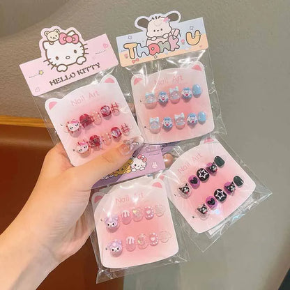 40/30/20/10Pcs Sanrio Children's Cute Cartoon Kuromi Hello Kitty Press on Nails Baby Fake Nails Girls Gift Toys Girls Nail Tips