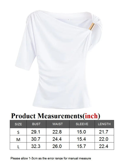 TRAF GAL 2025 Summer Thin Women Tees Short Sleeve Metal Detail Ruched Elastic Slim Asymmetric T-Shirt Female Crop Top Y2K