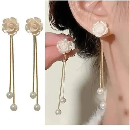 925 Silver Needle Korean Fashion Tassel Pearl Earrings For Women Jewelry 2025 Trending New Vintage Women's Pearl Drop Earrings