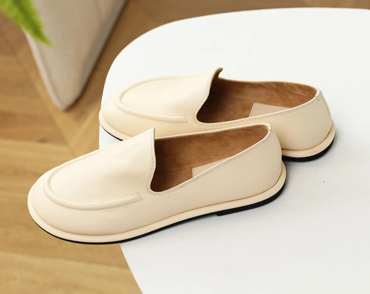 Loafers Women 2024 New Spring One Foot Slip-on Round Toe Shoes Women Genuine Leather Soft Flats Shoes Women