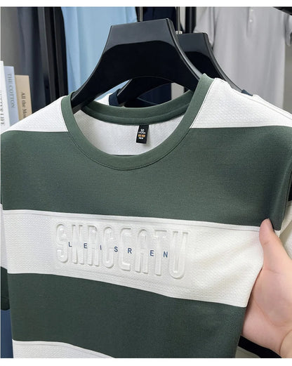 Top Grade Yarn Dyed Striped New Summer Tops Designer Round Neck Tshirt Men 2025 Brand Short Sleeve Casual Fashion Men Clothing