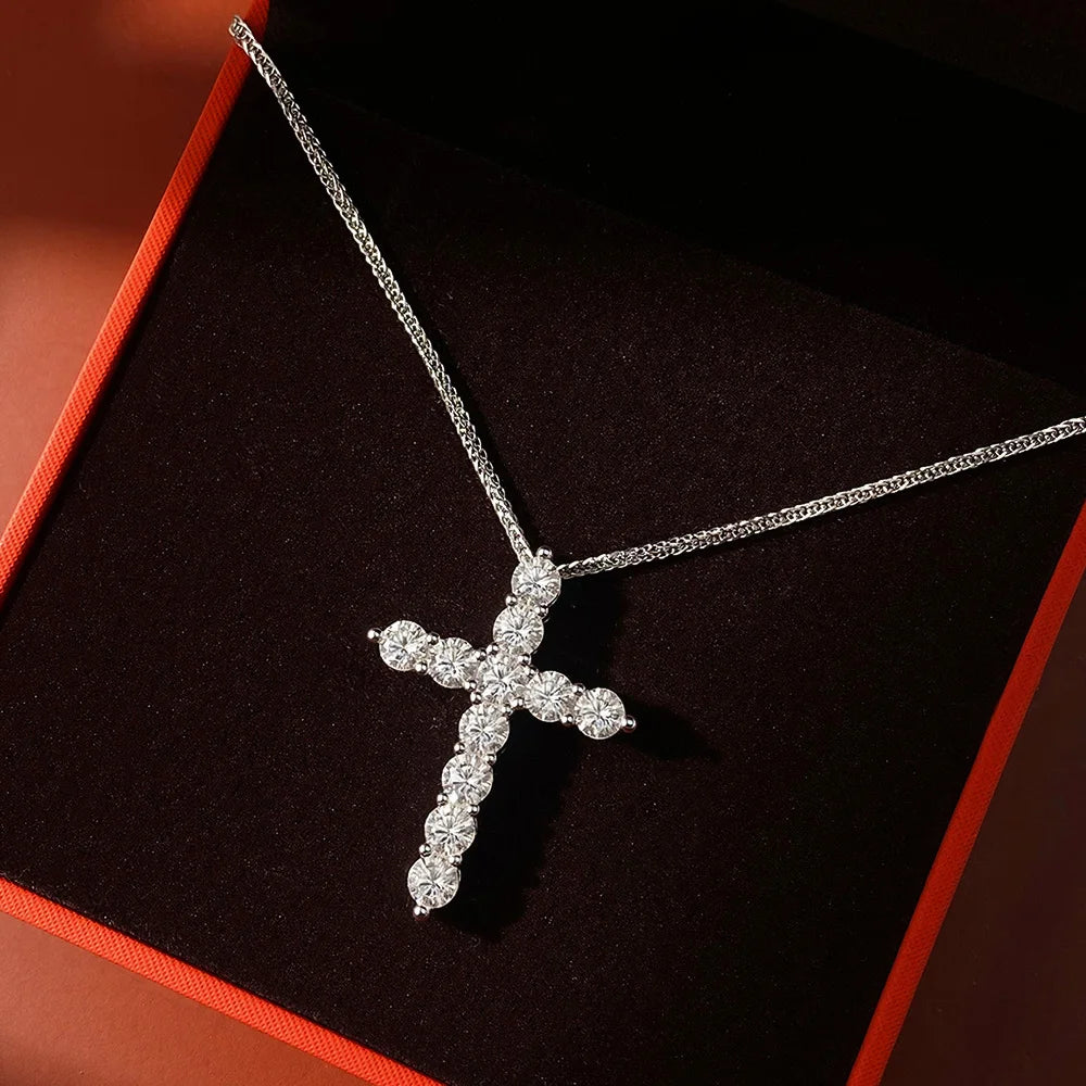 OEVAS 2.5-5MM Moissanite Cross Pendant Necklace S925 Silver Lab Diamond For Man Women Couple necklace Party Fine Jewelry