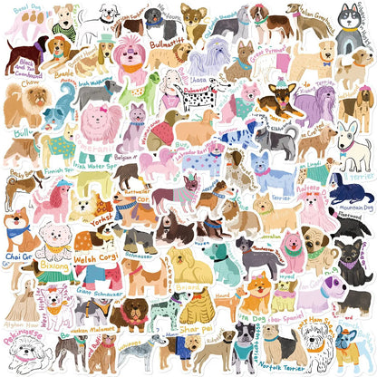 100PCS Cartoon Cute Dog Series Creative Stickers Decorative Luggage Skateboarding Animal Graffiti Toy Stickers