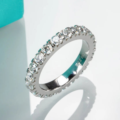 AnuJewel 3mm 2-3ct Dカラー モアサナイト ウェディングバンドリング 925スターリングシルバー エタニティバンド 婚約指輪 レディース用