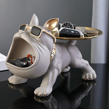 30cm ホームデコレーション ブルドッグ 置物 犬像 収納ボックス 動物飾り 樹脂工芸 アート彫刻 置物 ホーム 子犬彫刻