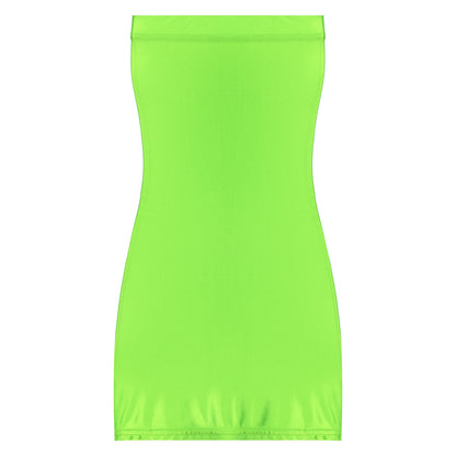 Sexy Women Oil Glossy Sheer Bodycon Dress Females See Through Strapless Pencil Dress Smooth Tight Mini Dress Clubwear