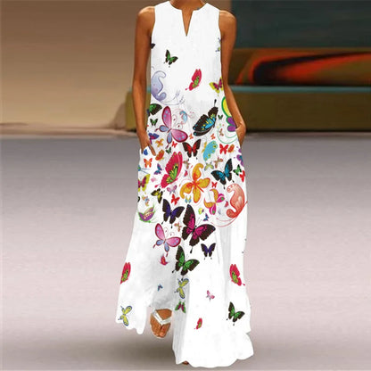 Summer Sexy Maxi Dresses Women Sleeveless V-Neck Robe Party 2025 Retro Loose Beach Vestidos Y2k  S-5XL