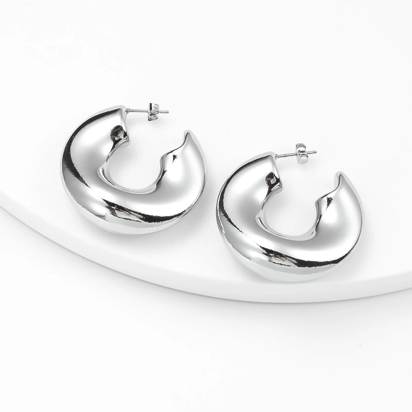 SDA Chunky Hollow Hoop Earrings Trendy 18K Gold Plated Stainless Steel for Woman Jewelry
