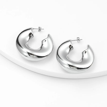 SDA Chunky Hollow Hoop Earrings Trendy 18K Gold Plated Stainless Steel for Woman Jewelry