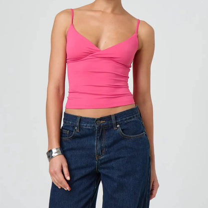 Y2k Clothes Women's Summer Cropped Cami Tops Sleeveless Open Back V Neck Solid Color Slim Fit Tank Tops