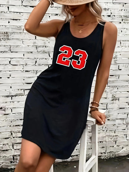 Women's summer loose and comfortable casual color portrait pattern print black sleeveless vest skirt punk style dress