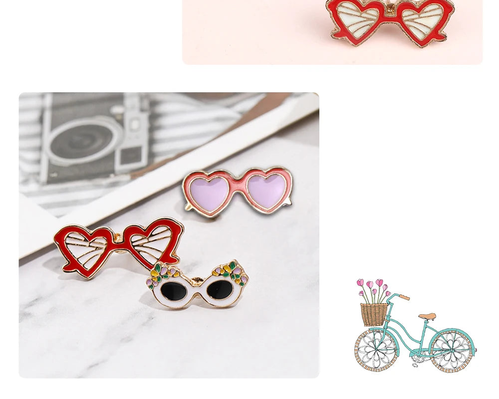 Summer Beach Sunglasses Brooch Fashion Personality Enamel Pins for Vacation Girl Women Backpack Hat Lapel Pin Jewelry Decoration