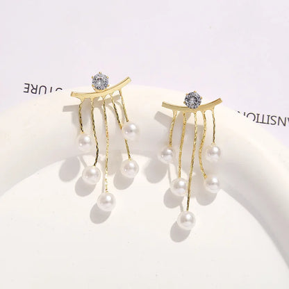925 Silver Needle Korean Fashion Pearl Tassel Earrings For Women Jewelry 2025 Trending New Luxury Women's Zircon Pearl Earrings