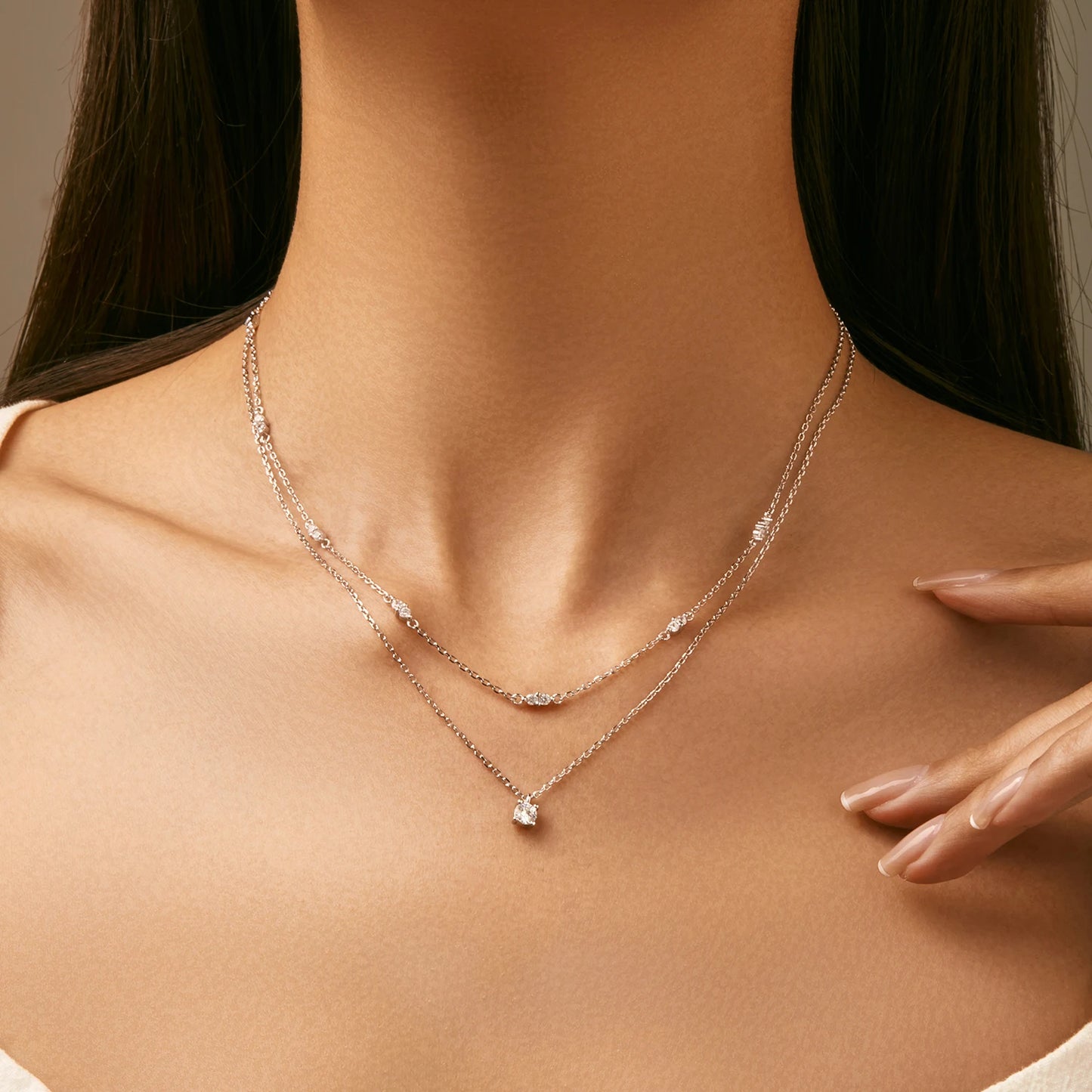 MODIAN 925 Sterling Silver Elegant Moissanite Double Layer Pendant Necklace Charming Choker Necklace Fine Jewelry For Women