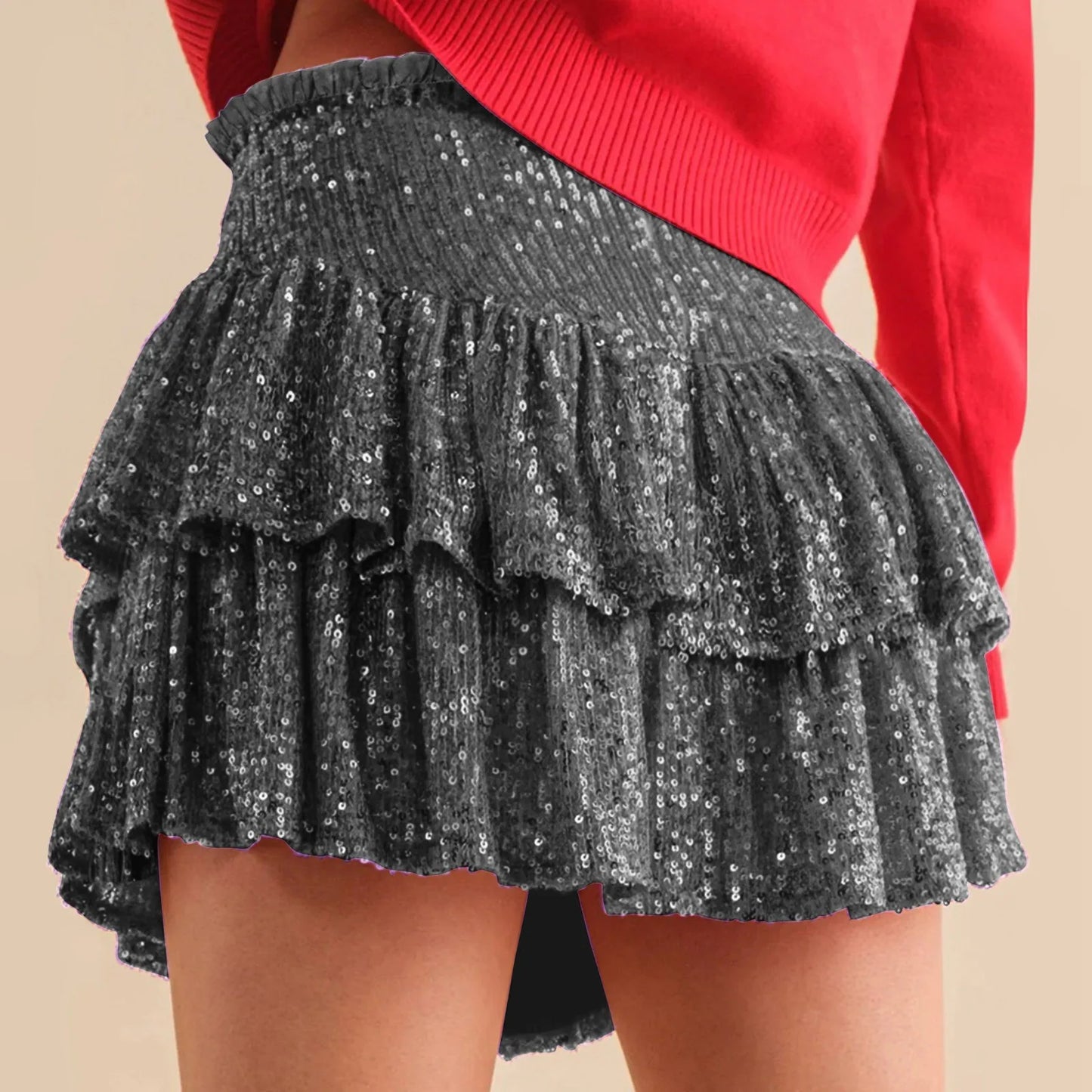 2024 Fashion Party Evening Clothes for Women Summer Sexy Elastic High Waist Sequin Mini Pleated Skirts Streetwear Short Dress