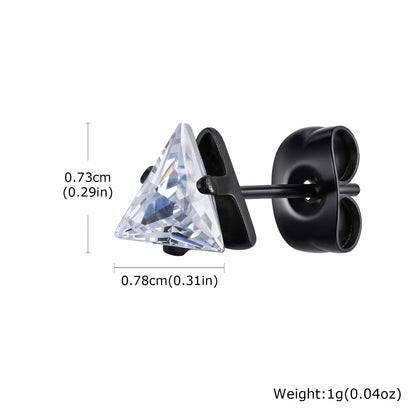 Men Stud Earring,Triangle Pierced Crystal Zircon Stud Earrings,Stainless Steel Tiny Minimalist Studs for Mens Women Jewelry