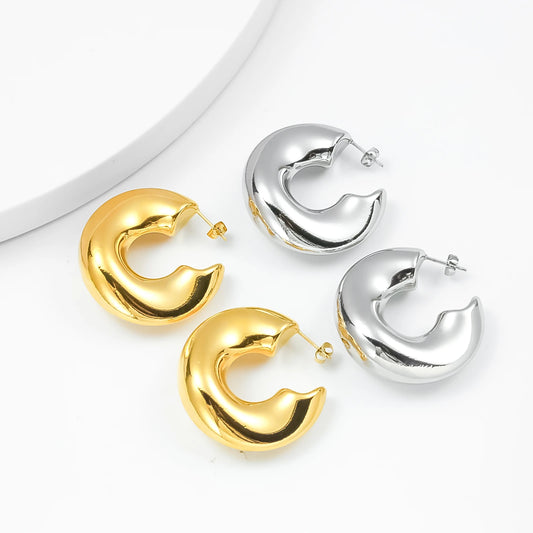 SDA Chunky Hollow Hoop Earrings Trendy 18K Gold Plated Stainless Steel for Woman Jewelry