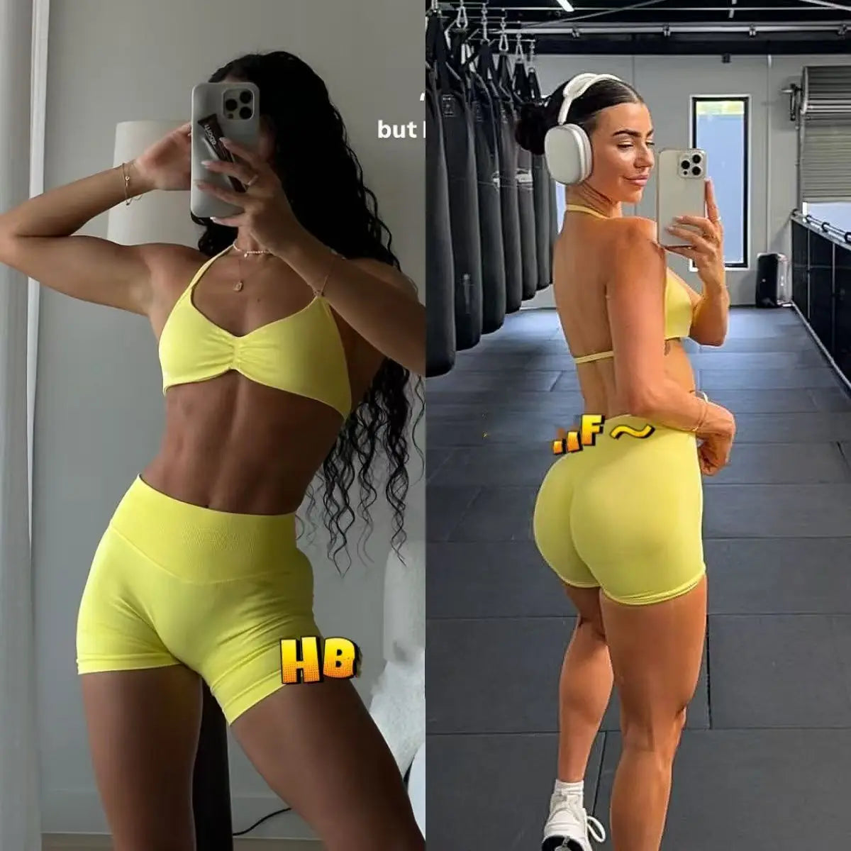 Gym Set Women Two Piece Strappy Yoga Bra Top Workout Scrunch Shorts Suit Fitness Clothes Seamless Sportswear Workout Set