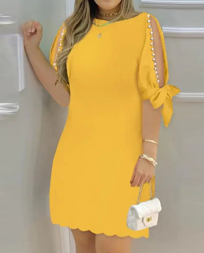 Elegant Dresses for Women Hollow Out Round Neck Casual Mini Dress Vacation New Fashion 2023 Summer Casual Sexy Female Clothing