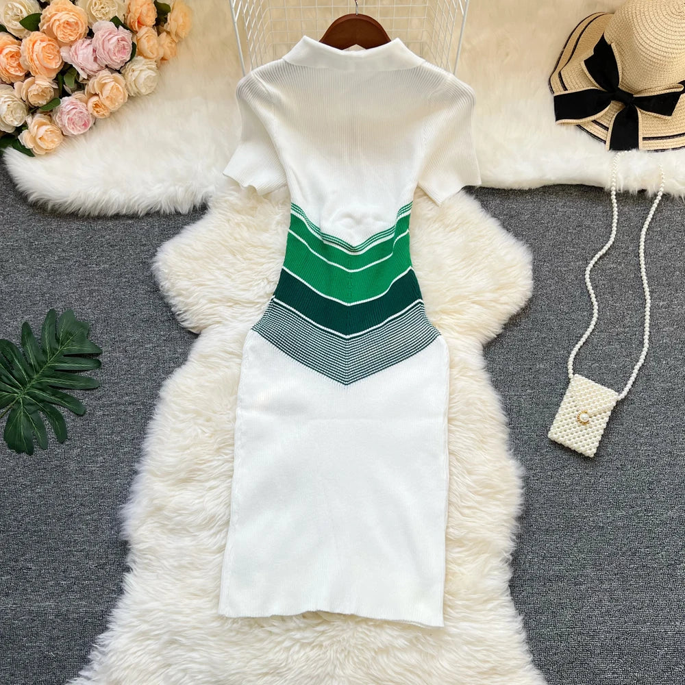 YuooMuoo Chic Fashion Sexy Wrap Hips Mini Dress 2025 Ins Hot Patchwork Slim Waist Knitted Summer Dress Streetwear Lady Outfits