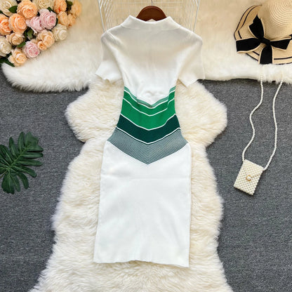 YuooMuoo Chic Fashion Sexy Wrap Hips Mini Dress 2025 Ins Hot Patchwork Slim Waist Knitted Summer Dress Streetwear Lady Outfits