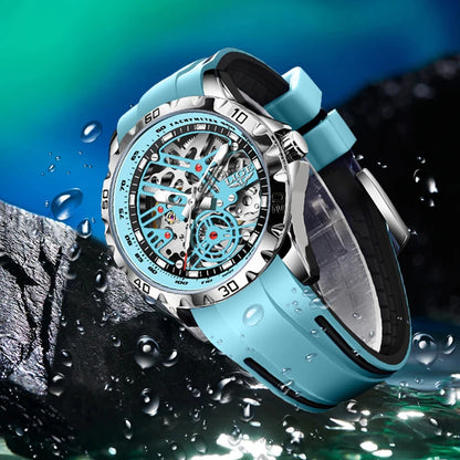 LIGE Fashion Business Mechanical Man Watch Casual Sport Waterproof Silicone Skeleton Tourbillon Luminous Clock Automatic Watches