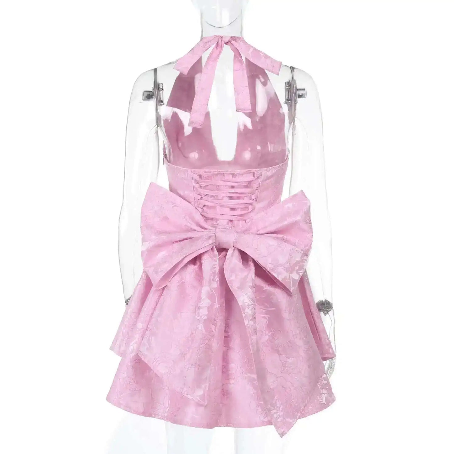 Giyu Club Evening Party Dresses Women 2025 Summer Sexy Bow Halter Long Dress Elegant Jacquard Lace Up Backless Birthday Robe