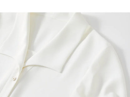 SENTUBILA Turn Down Collar Shirt Women Summer 2025 Twill Texture Chic Button Short Sleeve Elegant Solid Woman Blouse 152C87931