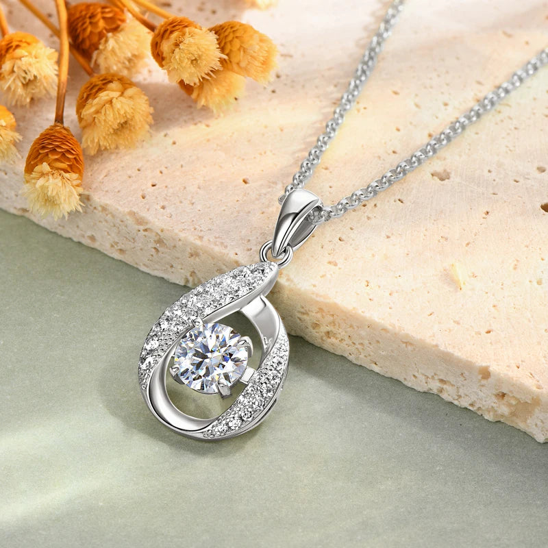 OXTAO D VVS1 Moissanite Pandent Necklace with Certified 6.5mm Lab Diamond S925 Sterling Silver Water Drop Pendant Dainty Jewelry