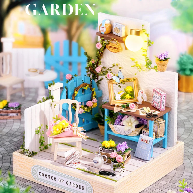 木製ミニチュアドールハウス DIY 小さな家キット 3Dパズル 組み立て式ハウス 家具 おもちゃ 子供の誕生日プレゼント