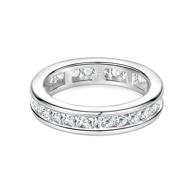 RAPRGOLD GRA Certified Round Cut Moissanite Rings for Women S925 Silver Groove Inlaid Wedding Ring Eternity Band Anillos Hombre