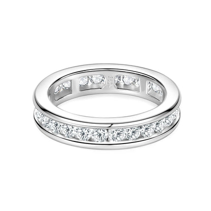 RAPRGOLD GRA Certified Round Cut Moissanite Rings for Women S925 Silver Groove Inlaid Wedding Ring Eternity Band Anillos Hombre