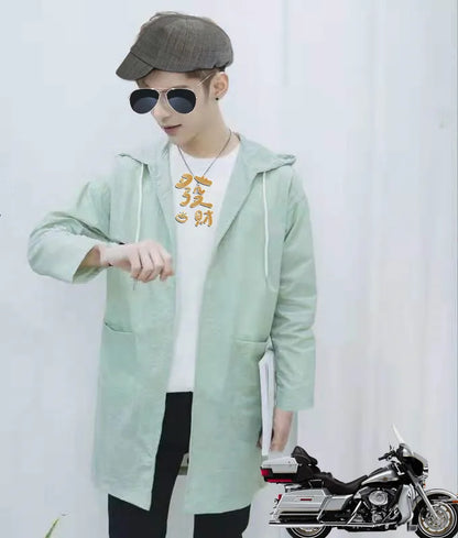 Streetwear Casual Hoodie Windbreaker Breathable Ultrathin Sunscreen Jacket Outdoor Male Trench Coat Sun Protection Clothing Men