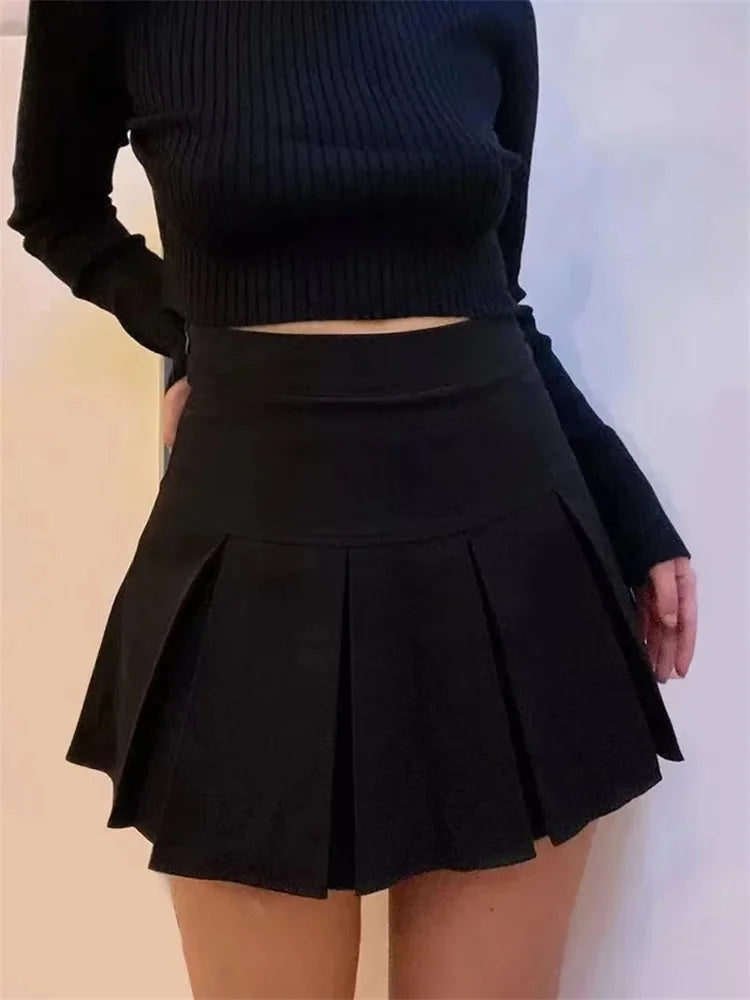ヴィンテージグレー プリーツスカート レディース かわいい ハイウエスト ミニスカート 韓国ファッション 学生服 原宿ストリート 春コーデ